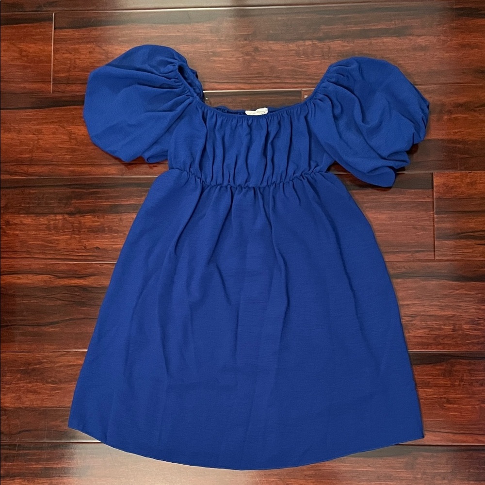 Blue Empire Waist Flowy Mini Dress Puff Sleeves See You Monday Size Small